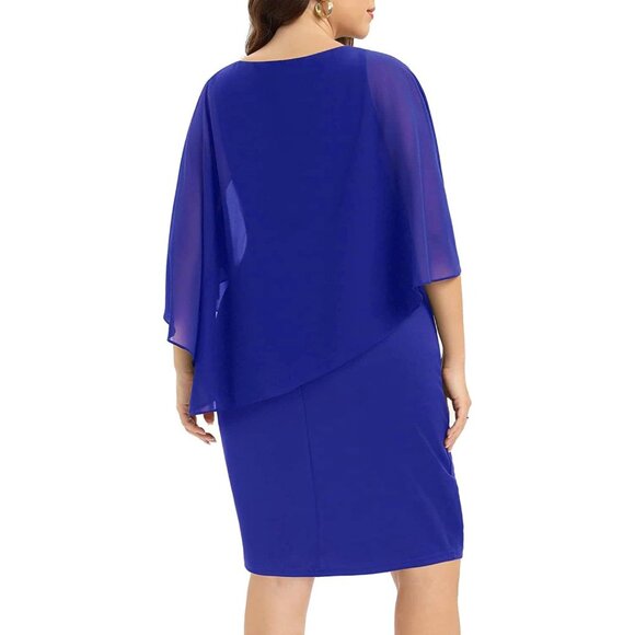 Plus Size Cocktail Dress Chiffon Overlay Sleeveless Elegant Women - Picture 2 of 5